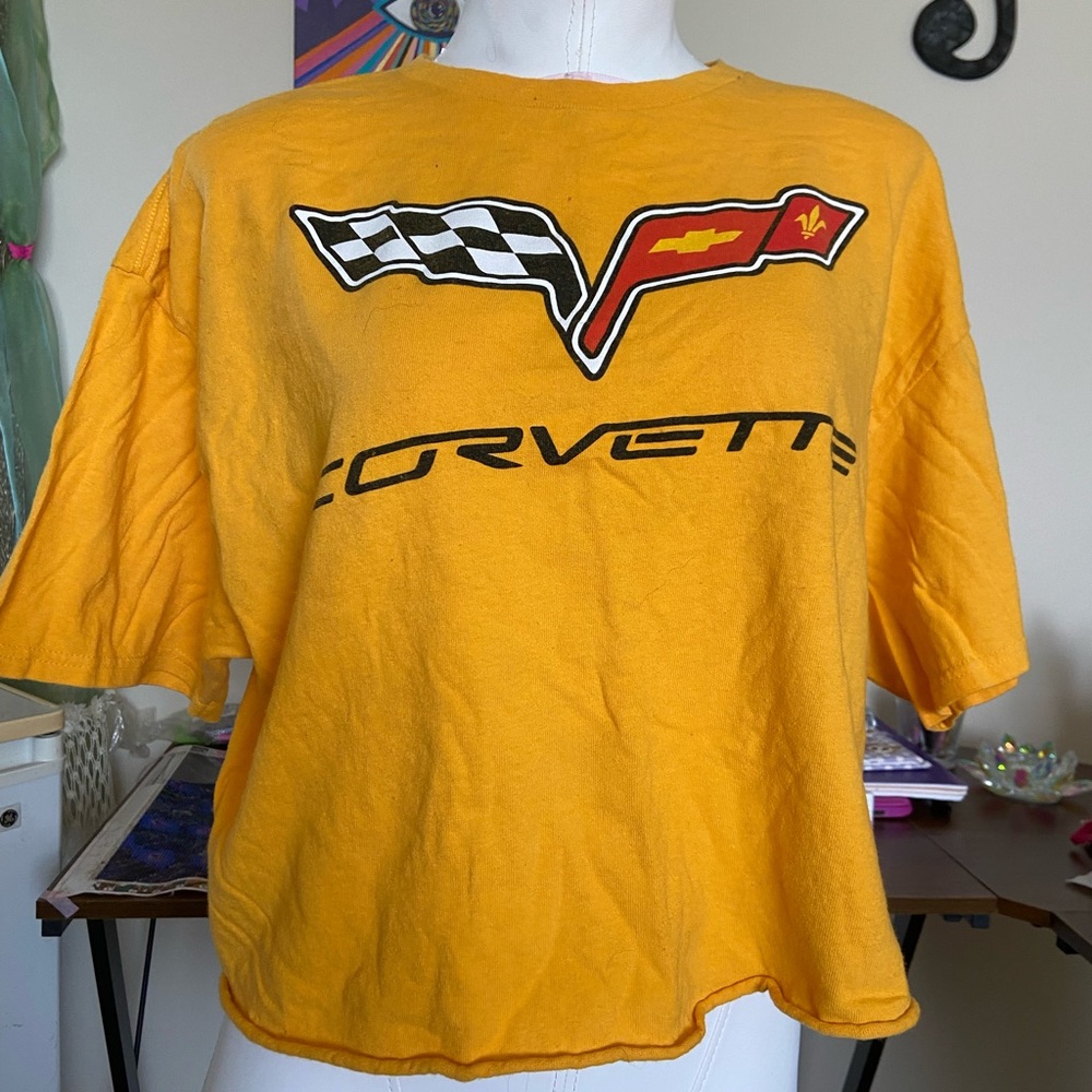 yellow cut off graphic T-shirt